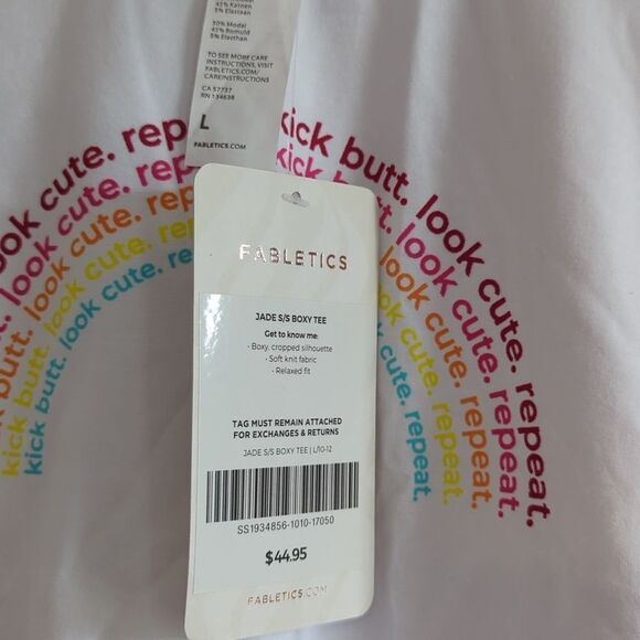 Fabletics White Crop Top with Rainbow Text - Picture 2 of 3